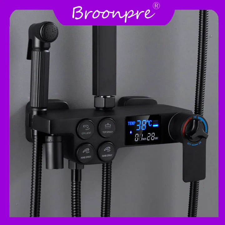 BROONPRE%20%20Bathroom%20Shower%20Set,%20White%20Gold%20Thermostatic%20Shower%20System%20of%2010%20Inch%20Rainfall%20Shower%20Head%20Brass%20Bathtub%20Faucet%20Hot%20Cold%20Shower%20-%20Image%205
