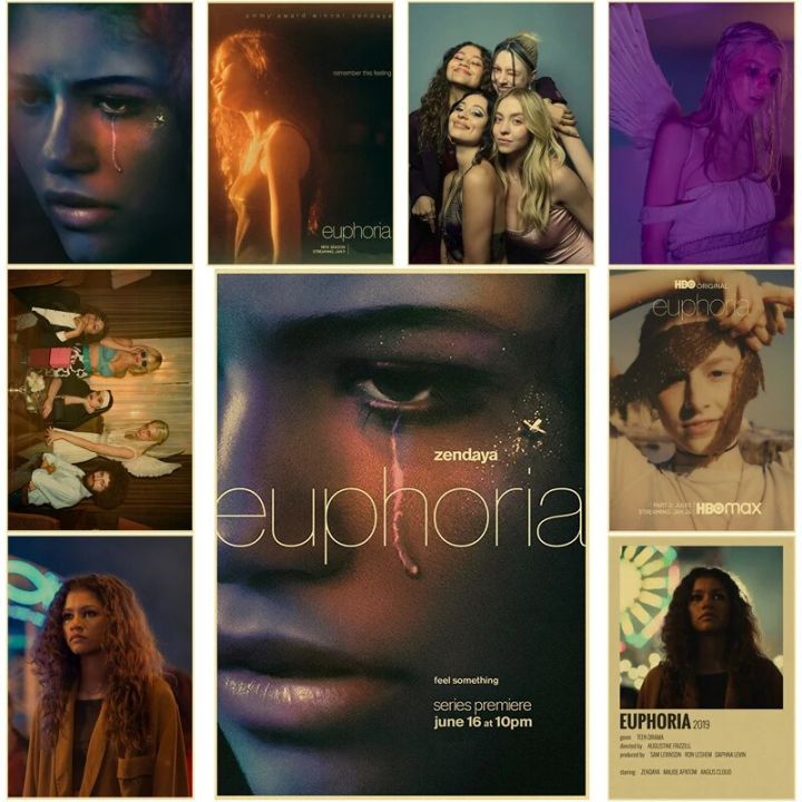【HUT】 Euphoria TV Show Poster Retro Kraft Paper Prints Picture Zendaya Vintage Home Room Bar Cafe Art Wall Decor Aesthetic Paintings