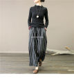 Yfashion Women Cotton Trendy Striped Wide Leg Pants Cotton Linen Loose Large Size Casual Trousers Straight Breathable Pants. 