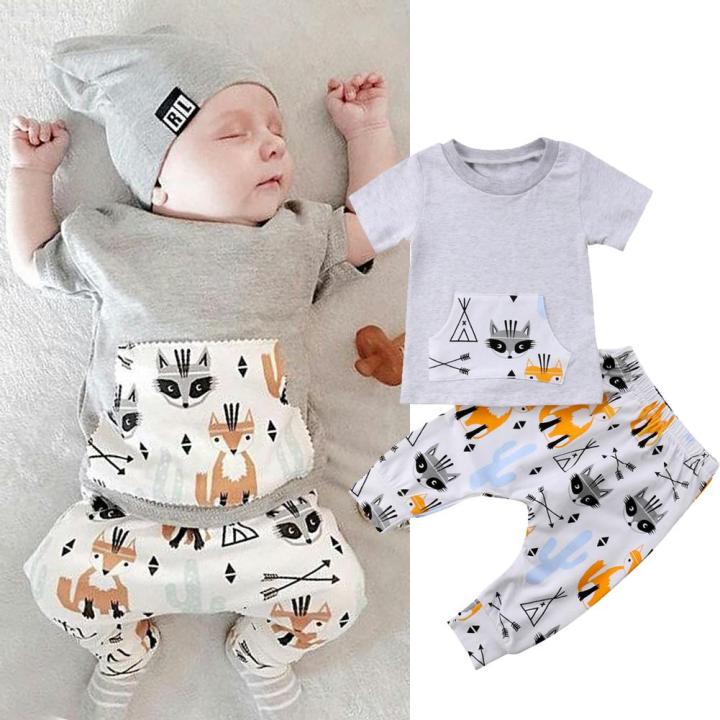 Newborn Kid Baby Boy Girl Summer Clothes Jumpsuit Romper Pants Outfit 2Pcs Hot New