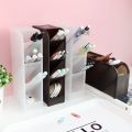 【WEJA】Pen Holder Office School Storage Case Clear White Black Plastic Box Pen Pencil Organizer Multi-function 4 Grid Desk Accessories. 
