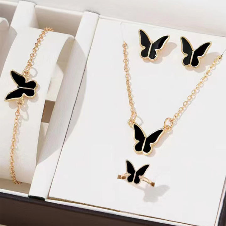 5PCS Fashion Butterfly Pendants Necklace Earrings Ring Bracelet Sets For Women Jewelry Set Bridal Wedding Jewelry Gift Moya