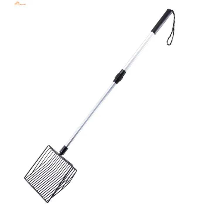 Ethereon Large Deep Cat Litter Scoop Metal Cat Litter Scoop with Adjustable Long Handle Heavy Duty Sifting Shovel for Chicken Dogs in Asia Easy to Clean Cat Litter Scoop