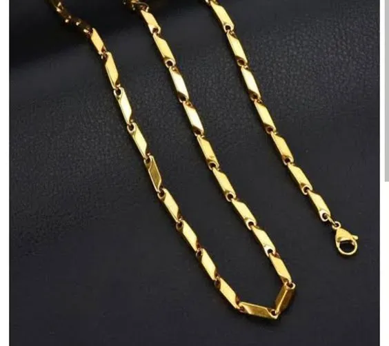 Vintage%2018K%20Yellow%20Gold%20Bamboo%20Link%20Chain%20Necklace%20For%20Men%20&%20Women%20-%20Image%204