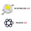 3v LED 3.7v 1W LED Hight Power SMD Lamp Light Beads Bulbs with Aluminum heatsinks Heat sinks x10pcs. 