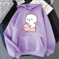 Peach and Goma Are Riding A Pig Hoodie Women Harajuku Cute Kawaii Cat Hoodies Unisex Autumn Winter Graphic Pullovers Sweatshirts. 