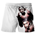 Rapper Tupac Amaru Shakur 2pac 3D Printed Beach Shorts Pants Men's Drawstring Shorts Elastic Fashion Casual Cool Ice Shorts Male. 