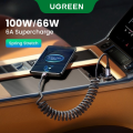 UGREEN 100W 6A Spring USB Type C Cable for Car Styling Storage Flexible 2A Charging Cable USB C SCP for Huawei Samsung Xiaomi redmi Type-C Device. 