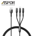 ASPOR AC-23 3 in 1 Charger Cable Aluminum Alloy 3A Micro USB / Type-C / Lightning Fast Charging Cable - 1 Meter. 