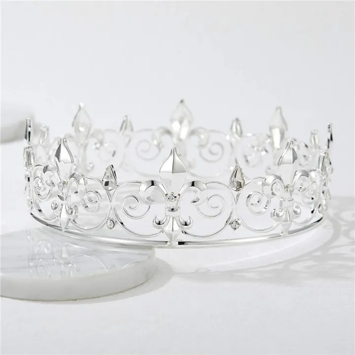 2X%20Royal%20Crown%20for%20Men%20-%20Metal%20Prince%20Crowns%20And%20Tiaras,Full%20Round%20Birthday%20Party%20Hats,Medieval%20Accessories(Silver)%20-%20Image%205