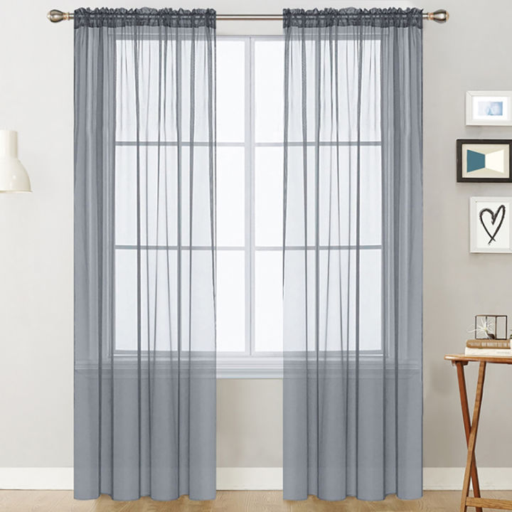 Sheer Curtains Living Room Rod Pocket Window Curtain Panels Bedroom Semi Sheer Voile Curtains White (55''Wx84''L,2 Panels)