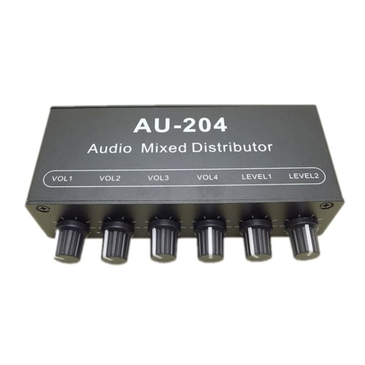 Au-204 Stereo Audio Mixer Distributor Selector Switcher 2 Input 4 Output 3.5mm Individually Controls Headphones Amplifier
