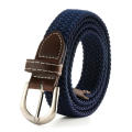 Canvas Elasticated belts Mens womens PU leather Canvas stretch belt Elasticated PU leather trim belt for Casual wear use Adjustable fit Accessory for jeans Suitable for all occasions. 