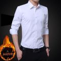 Autumn and Winter Men's Thermal Shirt Fleece-lined Thickened Long Sleeve Solid Color Shirt Korean Style Fashionable Top Clothes White Men's Clothing. 