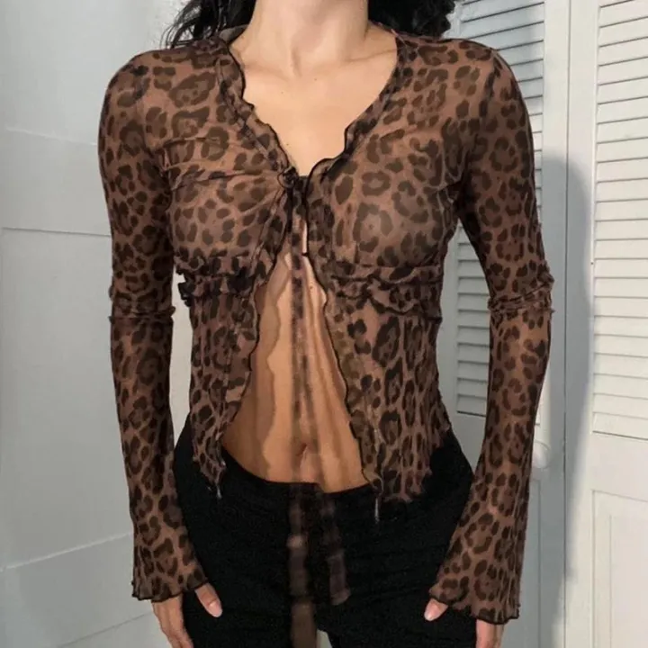 CIBBAR%20y2k%20Sexy%20Mesh%20Crop%20Top%20Vintage%202000s%20Leopard%20Print%20Ruffles%20Patchwork%20Bandage%20Cardigan%20T-shirts%20Women%20Transparent%20Club%20Tee%20-%20Image%202