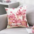 Christmas Pillowcase Vibrant Color Soft Linen Christmas Pillow Cover Fade-resistant Square Cushion for Sofa Hidden Zipper Closure Southeast Asian Buyers' Choice Durable Linen Pillowcase. 