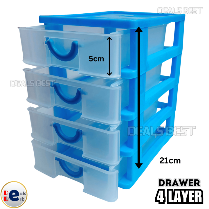 4 In 1 Small Drawer 4 Layer Plastic Blue Color Storage Box For Medicine ...
