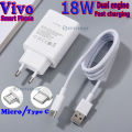 Vivo 18W Fast Charging Dual Engine 18W Fast Charger Adapter QualComm.0 For Andriod High Quality Charger With Fast Option With Type C And Micro Data Cable. 