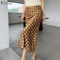 ( ) ZANZEA Korean Style Women's Skirts Office OL Elegant High Waist Polka Dots Midi Fishtail Overskirts. 