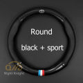 carbon fiber leather steering wheel cover Carbon fiber leather steering wheel cover Toyota Camry Altis Vigo Fortuner CHR Vios Yaris Ativ（model：Round black + sport）. 