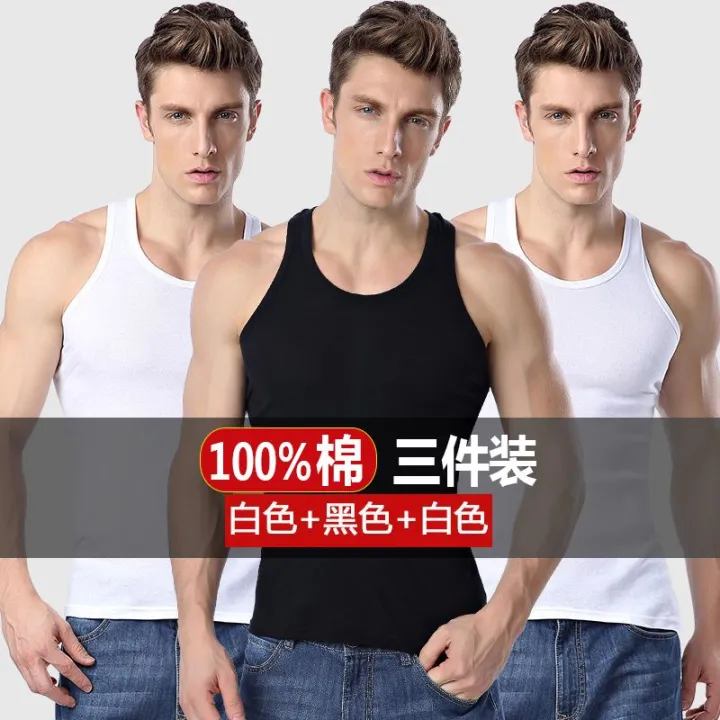 1/3%20Pieces%20100%25%20Cotton%20Vest%20Men's%20Summer%20Youth%20Slim%20Stretch%20Men's%20Sports%20Sling%20Sleeveless%20New%20Undershirt%20-%20Image%204