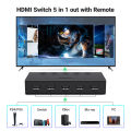 UGREEN HDMI Switch 5 in 1 Out, HDMI Splitter 4k@60hz with Remote, 5 Port HDMI 2.0 Switcher Support 3D CEC HDR HDCP 2.2 for PS5/4, Xbox, TV Box, Blu-Ray, HDTV, Monitor. 