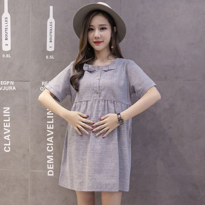 Maternity%20Summer%20Dress%20Short-Sleeved%20Top%20Women's%20Summer%20Korean%20Style%20Fashion%20Short%20Shirt%20Fashionable%20Mom%20Outer%20Wear%20Loose-Fitting%20Peasant%20Blouse%20Skirt%20-%20Image%208