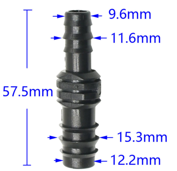 Garden hose 1/2" to 3/8" Barb straight reducing connector (2pcs) 16mm to 8/11mm irrigation hose connector straight body pipe Repair barbed drip Fittings connector linker for green house gardening water 16 mm 8 . reduce reduction