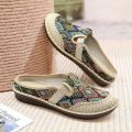2024 Summer Ethnic Style Old Beijing Cloth Shoes Closed-Toe Slippers Women's Breathable Shoes Linen National Style Half Slippers Shoes for Han Chinese Clothing. 