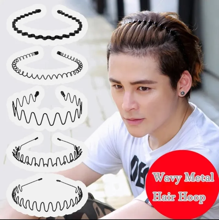 Black Metal Wavy Hairband – Durable Spring Hoop, Stylish & Lightweight for Men & Women