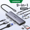 UGREEN USB C Hub, 9-in-1 USB-C Dongle Docking Station, with 4K HDMI RJ45 100W PD 2 USB 3.0 Type C Ports SD TF Card Reader Adapter for MacBook Pro iPad. 