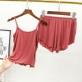 Spring and Summer Modal Camisole Women's Loose plus Size Pajamas Suit Thin Lace Shorts Vest Home Two-Piece Set. 