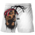 Rapper Tupac Amaru Shakur 2pac 3D Printed Beach Shorts Pants Men's Drawstring Shorts Elastic Fashion Casual Cool Ice Shorts Male. 