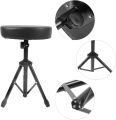 Drum Throne, Rotatable Angle Height Adjustable Three Legged Design Non Slip Bottom Drum Stool Metal Sponge Folding Portable Stable and Drum Chair for Drum Seat, Round Drum Stool, Portable Drum Throne Seat with Drum Key for Electric Drum Set Drummer Adults. 