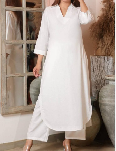 White Maza High-Low Kurti Set