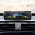 Solar Car Digital Clock With LCD Time Date In-Car Temperature Display for Outdoor Personal Car Part Decoration Car Accessories -Black. 