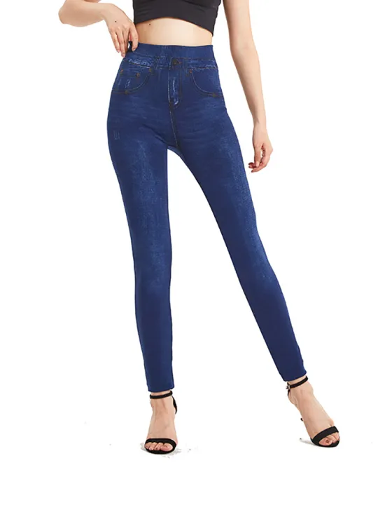 VISNXGI%20Stretchy%20Solid%20Color%20Plus%20Size%20Jeggings%20Fashion%20False%20Jeans%20Women%20Tight%20Seamless%20Pocket%20Leggings%20Soft%20Pencil%20Pants%20-%20Image%204
