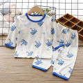 Children's loungewear set, summer thin men's and women's ice silk three-quarter sleeve cotton pajamas, baby breathable air conditioning clothes. 