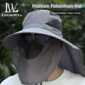 LouisWill Men's Sun Hat Fashion Fisherman Hat Summer Sun Protection Hat Outdoor Hiking Hat Anti-UV Hats Quick Dry Fisherman Cap Visor Hat With Removable Face Cover Windproof Strap Sports. 