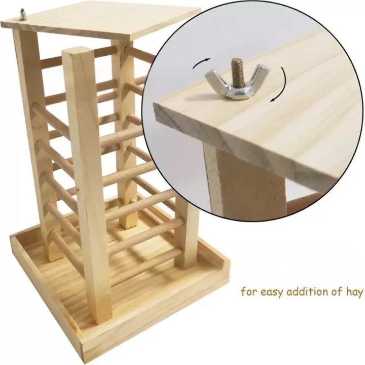 Pet Grass Rack Wooden Rabbit Hay Manger Detachable Self-Feeding Hay ...