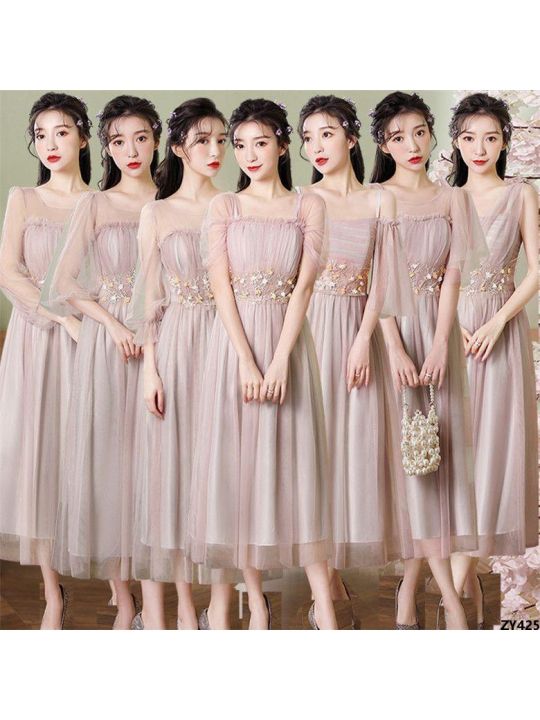 Graduation%20Gray%20New%20Section%20Bridesmaid%20Slim%20Fit%202023%20Dress%20Mid-Length%20Elegant%20Sisters%20Summer%20Tuoxian%20Korean%20Style%20Clothes%20Wedding%20-%20Image%205