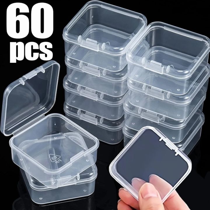 【HOT】 60/6PCS Mini Storage Box Transparent Square Plastic Box Earrings Jewelry Packaging Storage Small Square Box Jewelry Organizer