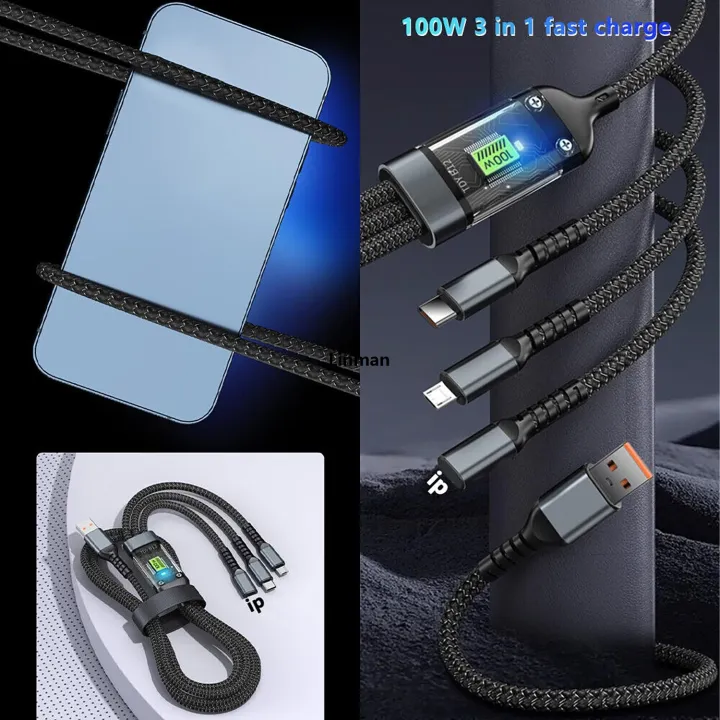 Linman%20Transparent%20Digital%20Display%20Luminous%20100w%20Charging%20Cable,%204FT%203%20in%201%20Charging%20Cable%20Multiple%20USB%20Cord%20Nylon%20Braided%20Charger,ComProfesional%20patible%20with%20IP/Type-C/Micro-USB%20for%20iPhone%20X%208%207%206%205%20Micro%20USB%20Type%20C%20durable%20Cable%20for%20Samsung%20Galaxy%20S9%20S8%20-%20Image%204