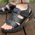【100%Cowhide】Summer New Men's Sandals Men's Genuine Leather Beach Shoes Men's Non-Slip Massage Men's Sandals. 