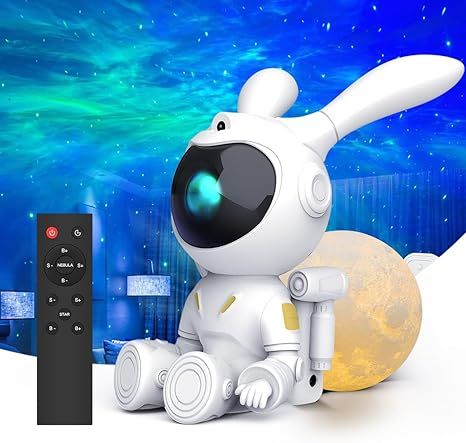Moon Rabbit Astronaut Galaxy Projector 2 in 1 Star Projector with Moon Lamp, 360° Adjustable Astronaut Galaxy Night Light, Kids Lava Lamp for Room Decor, Christmas Gift Moon Gifts
