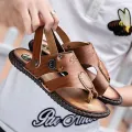 Genuine Black Cow Leather Beach Mens Large Summer Slippers 38-47. 
