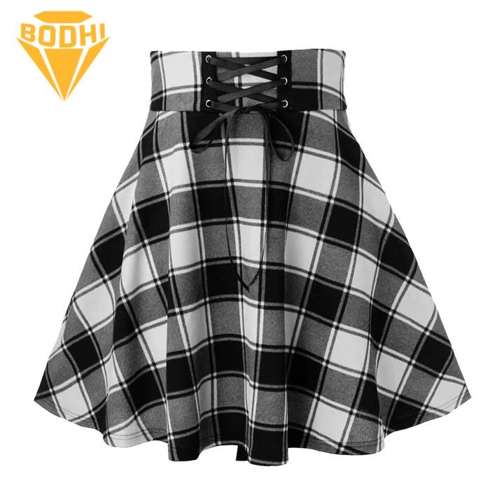 Plaid Print Skirt Stylish Plaid Print Mini Skirt with Elastic High