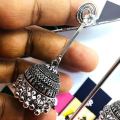 Black silver radiational Long Indian Jhumka Jhumki oxidized Dangle Earrings With Pearl For Women and girl. 