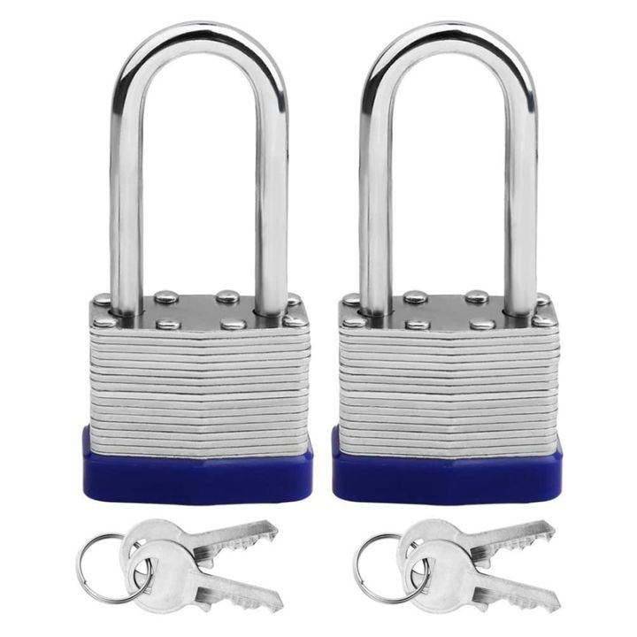 2 Pack Padlocks with Keys Shackle Padlocks Long Lock Heavy Duty Key Padlock Weatherproof Locks for Garden Shed Garage