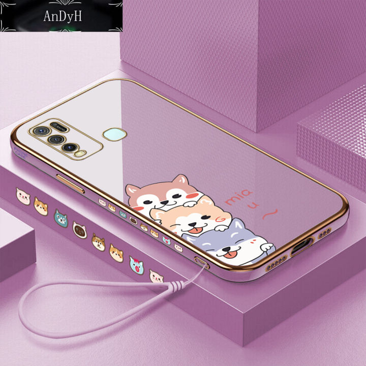 AnDyH Casing Case For Vivo Y30 Y50 Y30i Case Cute Cartoon Dogs Luxury Chrome Plated Soft TPU Square Phone Case Full Cover Camera Protection Anti Gores Rubber Cases For Girls